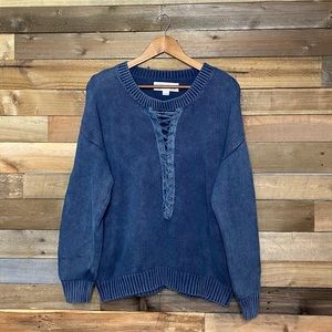 Vintage Havana lace up over sized navy sweater L